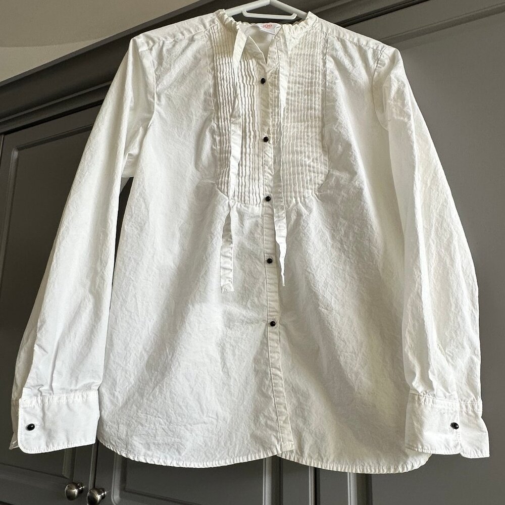 Joe Fresh White Pleated Button-Down Shirt | Size Large | 100% Cotton Classic